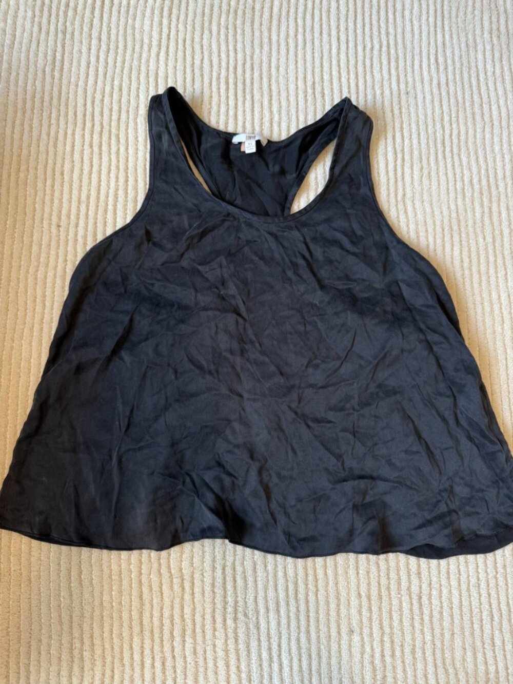 Lunya Washable Silk Tulip Back Tank Top in Black